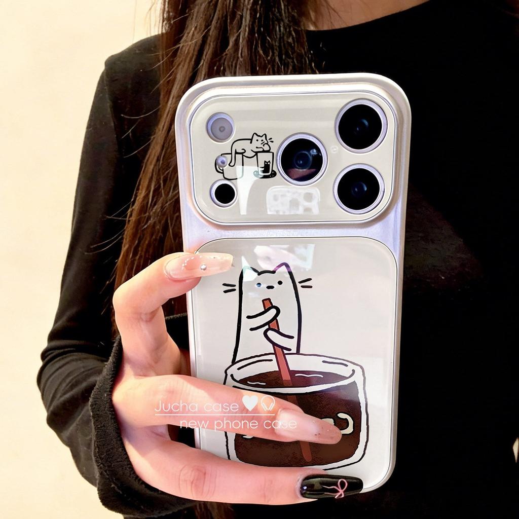 Applicable to Apple 17promax mobile phone case cartoon fun cute iphone15 new fashion coffee main cat