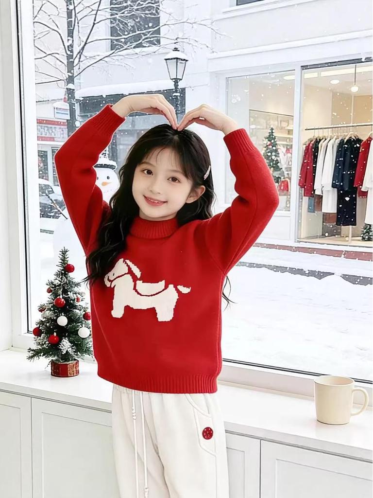 Trendy Cartoon Horse Jacquard Knitwear for Kids: 2026 Winter Parent-Child Sweater