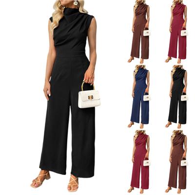 Women's Casual Sleeveless Color Sleeveless Color Swing Collar Wide Leg Pants