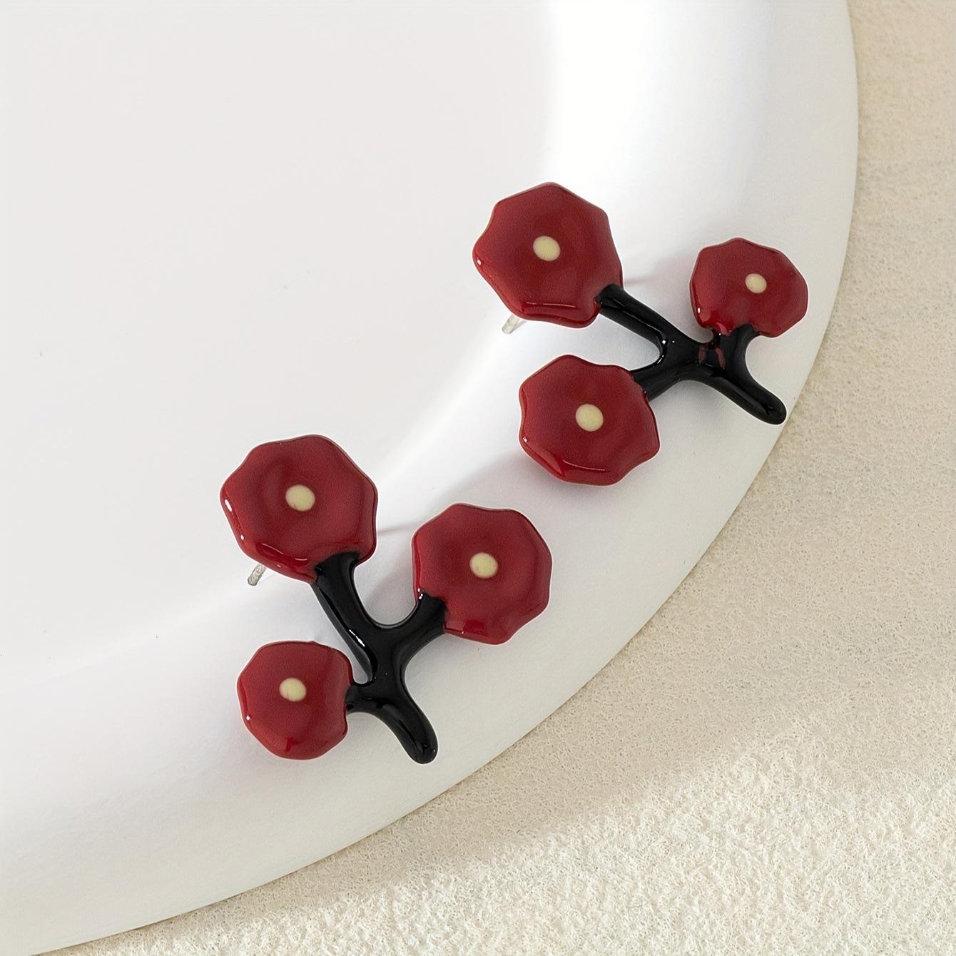 

Hot Selling Accessories Fashion Temperament Drop Glazed Flower Stud Earrings Women s Earrings Light Luxury High-End Earrings темно-червоний колір