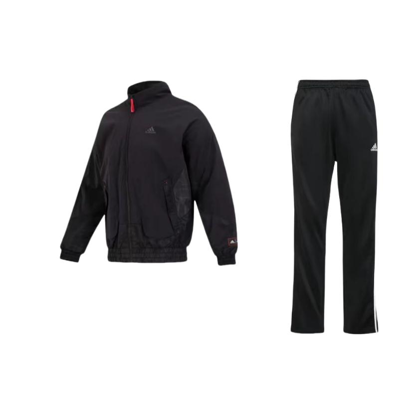 

Adidas Stand Collar Solid Color Long Sleeve Jacket And Elastic Pants Casual Sports Suit Men suit Black TR30PR-BW+HZ3037 S