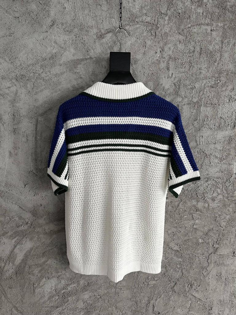 Skladem CASABLANCA Modrý pruhovaný Ručně pletený Svetr Cardigan z Čisté Bavlny