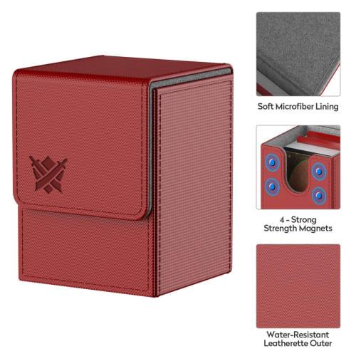 ULTRGEE Deck Box for MTG Cards, Magnetic Card Box with One Holder and Two Dividers, Large Trading Card Case, Fits up to 110 Cards - Shield Design (Red