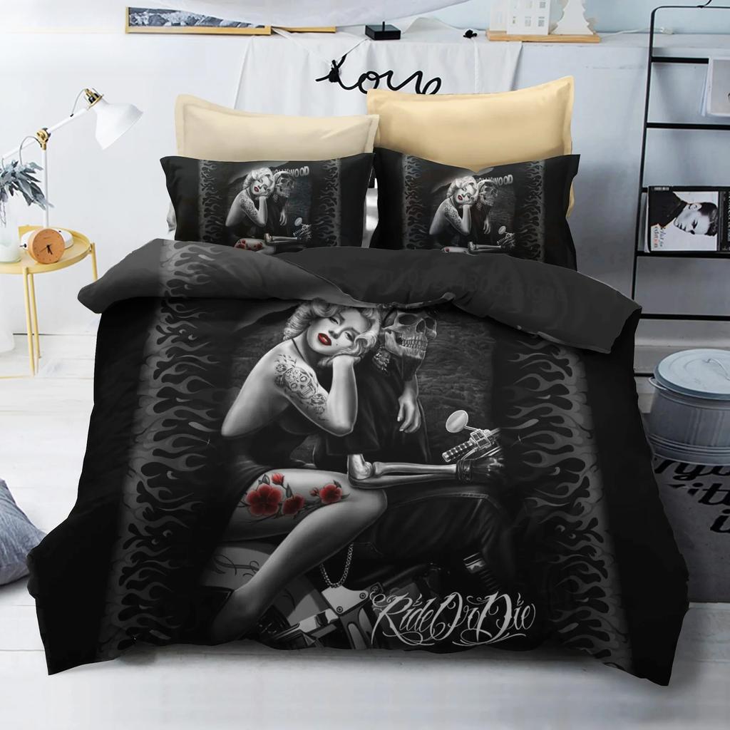 Motorcyc Skeleton Skull 3D Printed Bedding Set Motorcyc Duvet Cover Sets Beds Quilt Covers Single Double Queen King Size