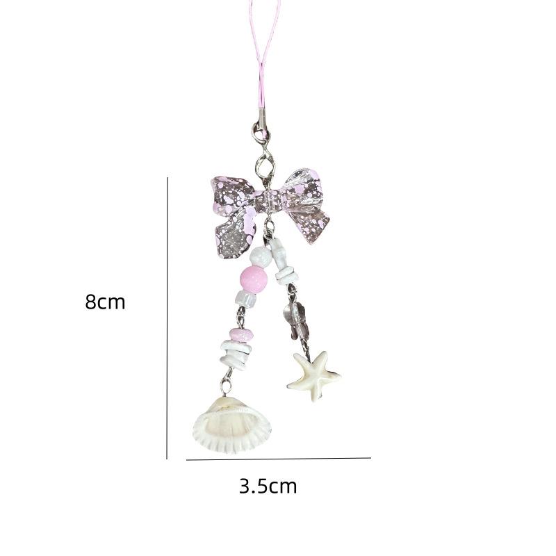 Stylish Shells And Pearls Pendant Keychain Ocean Pentagram Phone Strap Charm Cute Beaded Cell Phone Strap Bag Keychain