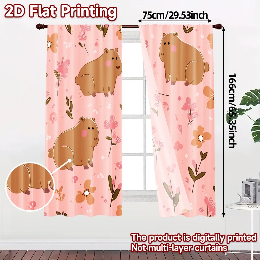 2pcs,Curtains Capybara Floral Bliss Popular Curtains&Drapes Versatile 100% Polyester Curtains Holiday Use for digital printing