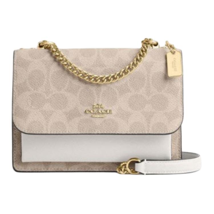 Coach Klare 17 Gold Metal Logo Coated Canvas Shoulder Crossbody Bag Small Women bags White Light-Brown CW206-IMXDM Basic Set (Bag+Dust Bag)