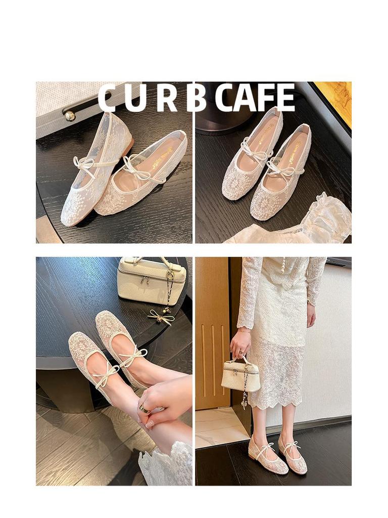 Grape Style Mesh Lace Bowknot Square Toe Hidden Heel Mary Jane Shoes for Women, Summer Collection