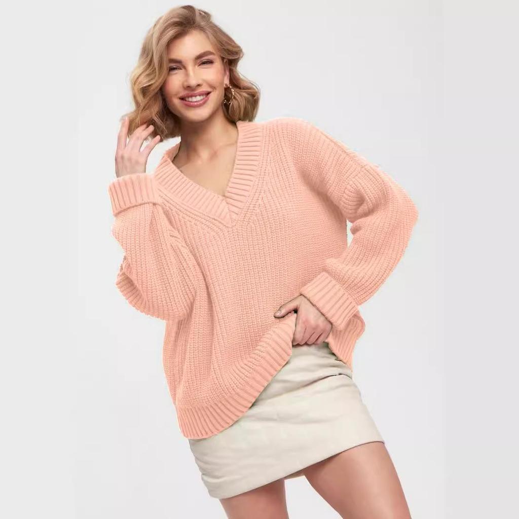 049 Women's V-Neck Loose Sweater: New Autumn/Winter, European American Style