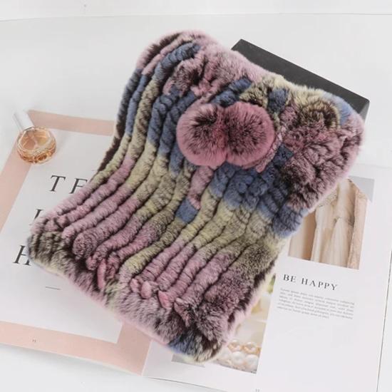 New lady real rex rabbit fur hat Natural warm rex rabbit fur hat scarf Women hand knitted soft real rabbit fur caps scarves