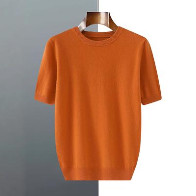 Men's Short-sleeved Fall/winter Casual Lightweight T-shirt with Simple Texture for Casual Office Wear, Round-neck Base Layer Sweater, Knitted Garment