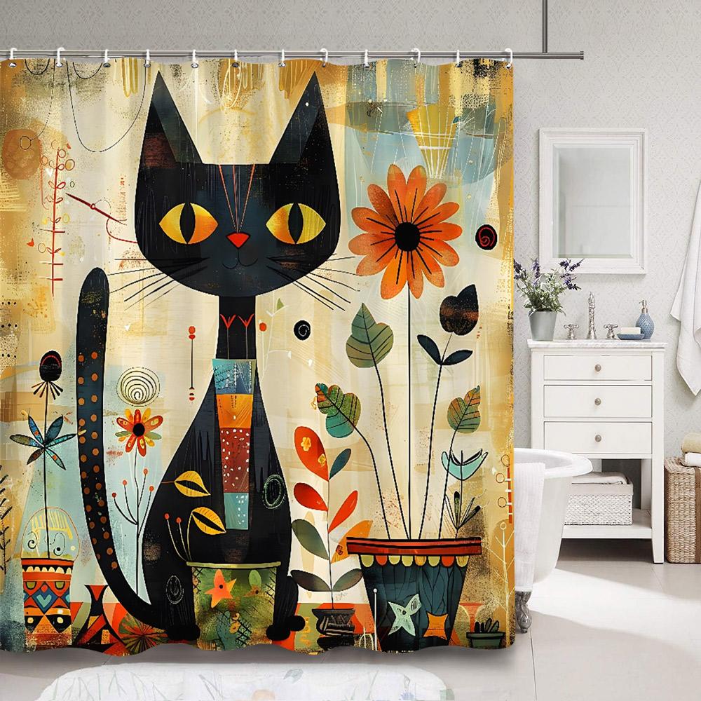 Funny Cute Animal Shower Curtain Riding Shark Cat, Dog In Bathtub And Pretty Pig Polyester Fabric Shower Curtains Bathroom Decor