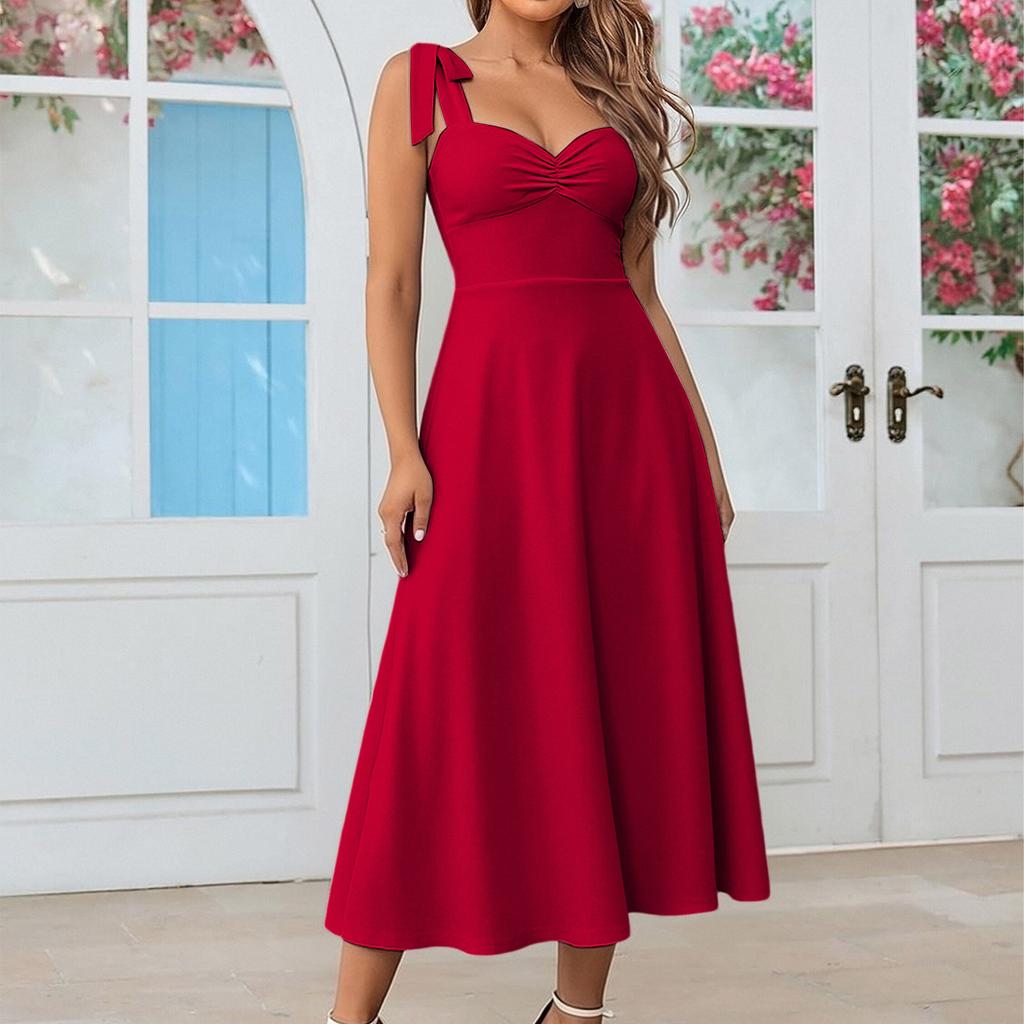 Stylish Women's Elegant Color Suspender Dress Long Dress