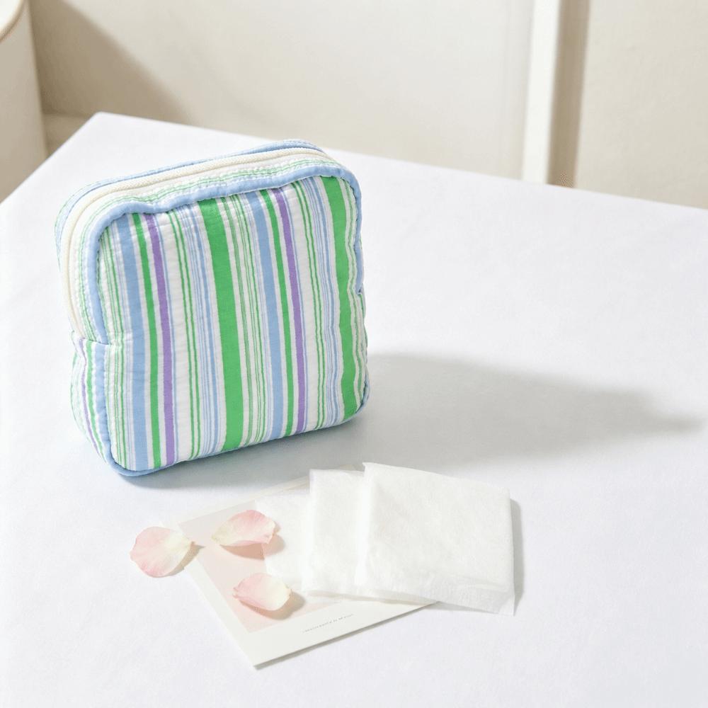 Striped Cosmetic Pouch Cotton Mini Zipper Organizer New Travel Coin Purse