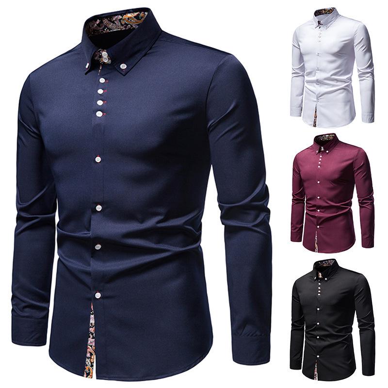 2022 Herren Europäischer & Amerikanischer Stil Slim Fit Langarm Colorblock Hemd
