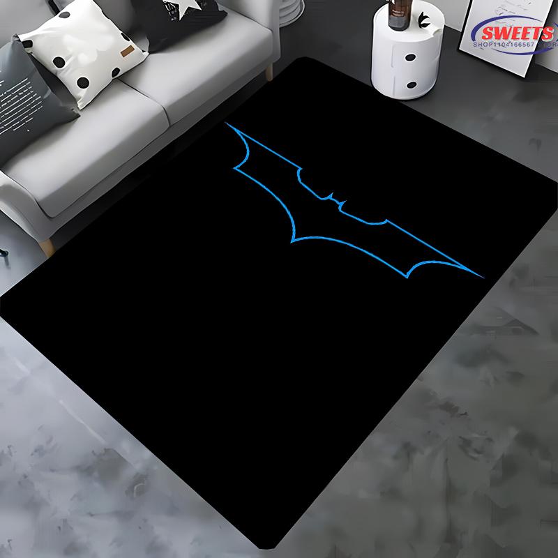 Č. 1 Kobercový motiv s logem Batmana, Koberec do obývacího pokoje, ložnice, Kobercový rohožka k posteli, Pohodlný, protiskluzový, odolný koberec, Moderní jednoduchý styl, Omyvatelný koberec