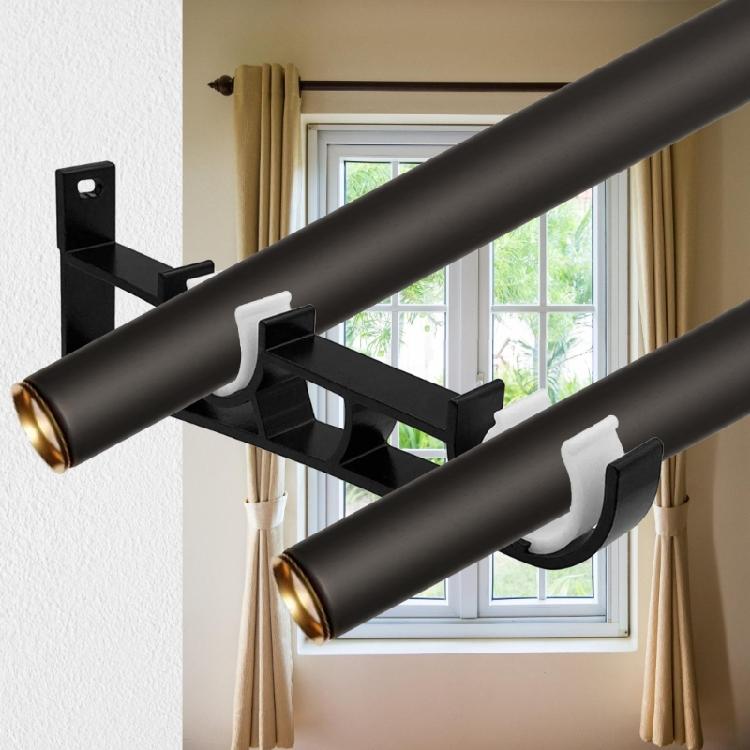 Pack of 6 Black Double Curtain Rods Wall Brackets Metal Holders for 25mm Poles Drapery Track Rails Hangers Brackets