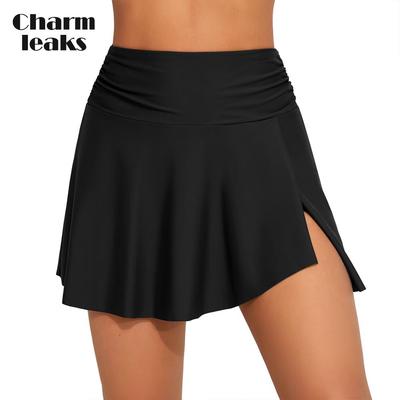 Damen Tankini-Badeanzug mit hoher Taille, gerüschtem Schwimmrock, geteilt, Bauchkontrolle, Badeanzug mit Tasche