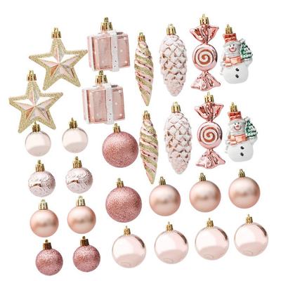 Christmas Baubles Set Rose Gold Color for Indoor Outdoor Decoration Includes Various Shapes for Festive Atmosphere