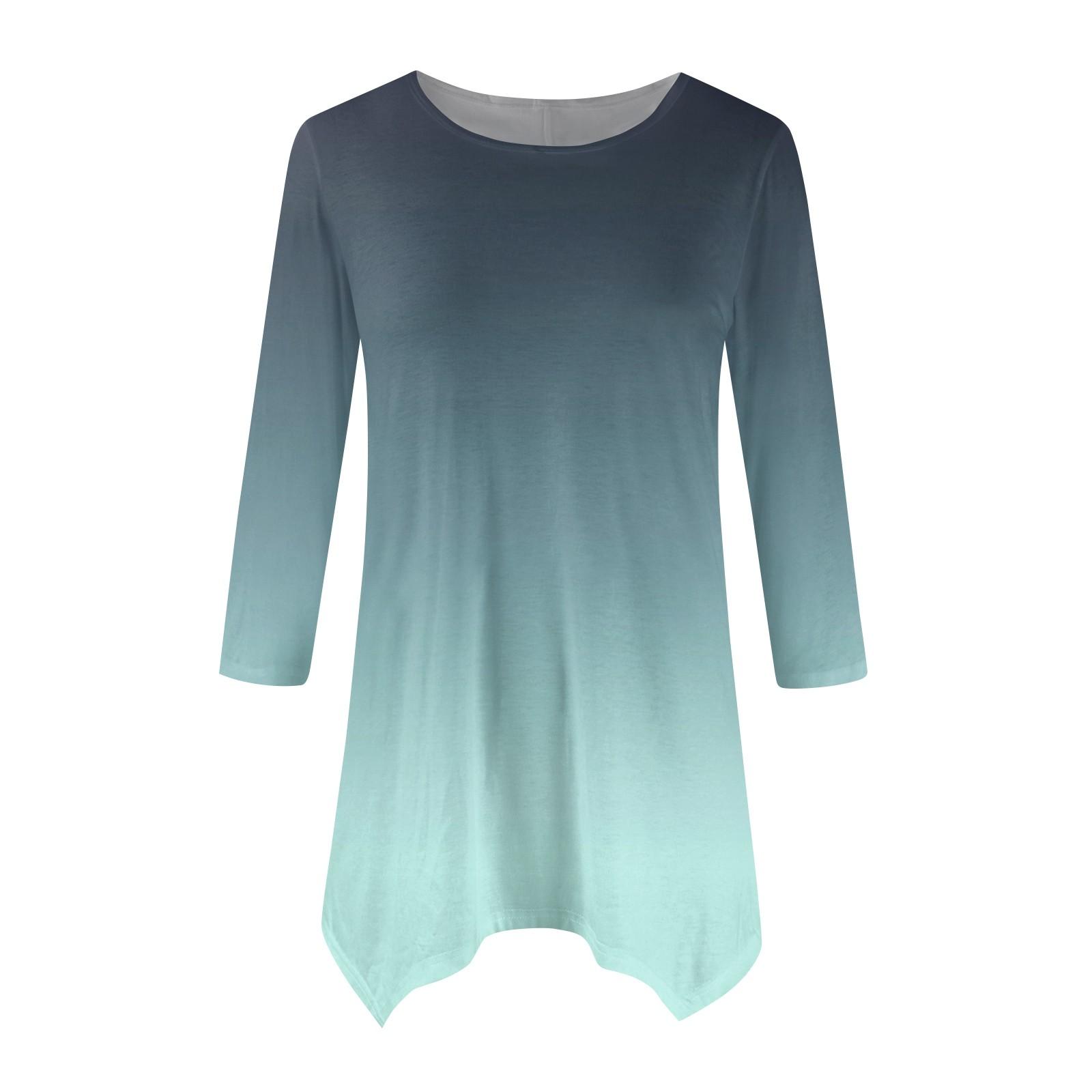 

Женская мода повседневная рубашка с круглым вырезом и постепенным принтом, рукавами семь точек, свободный удобный топ с поясом L армия зеленый