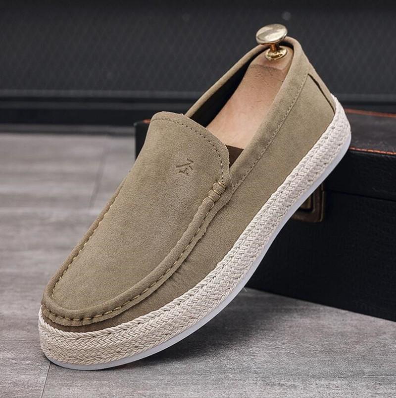 Menn Loafers Sko Sommersko Mann Ny Mote Canvas Fottøy Myk Flat Komfortabel Flokk Semsket Skinn Menn Casual Vulkanisert Sko