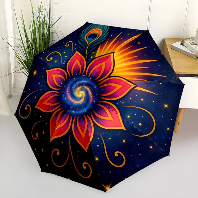 1pc Cosmic Lotus Mandala Automatic Umbrella - Automatic Opening And Closing, Sturdy Iron Frame, Portable Folding Design Yy251018160