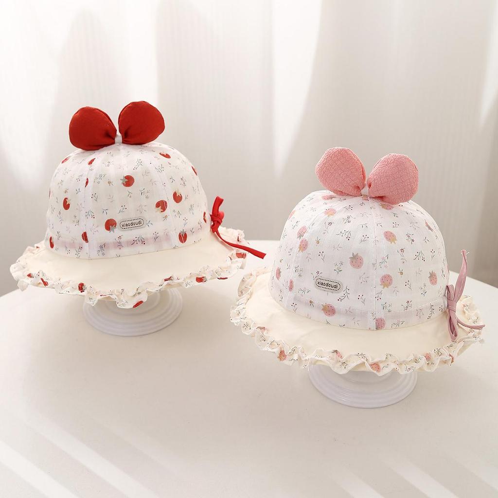 Cute Bow Baby Girls Bucket Hat Sweet Floral Ruffle Fisherman Cap Outdoor Toddler Kids Sunshade Hats