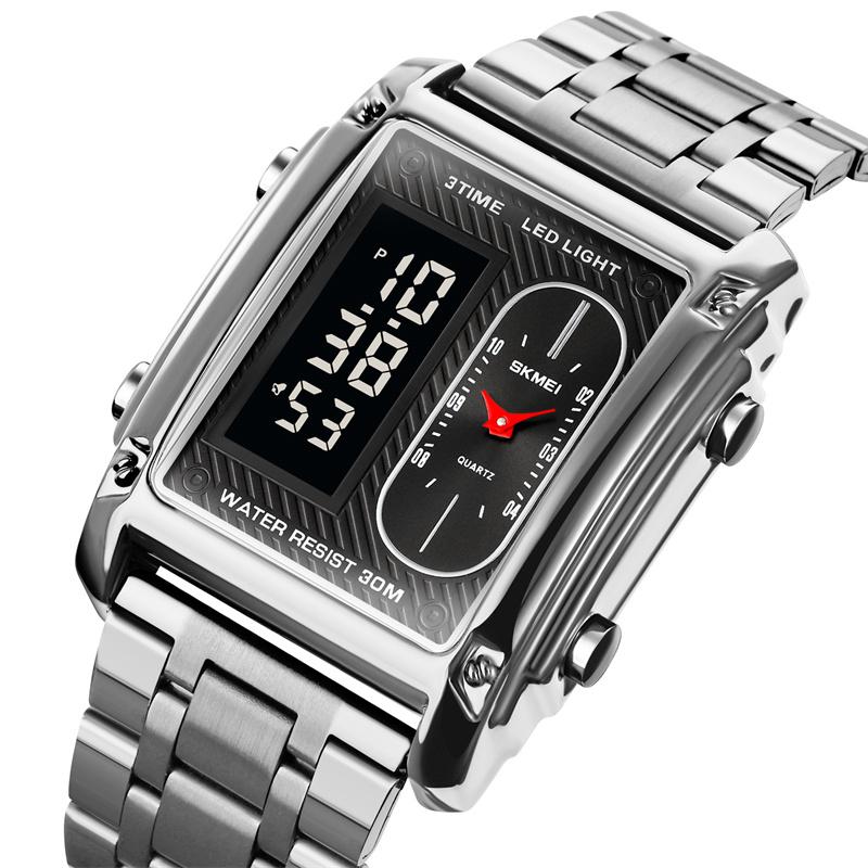 Skmei Three Time Zones Men's Digital Sport's Watches LED Waterproof Chronograph Quartz Wristwatch Male Alarm Clock