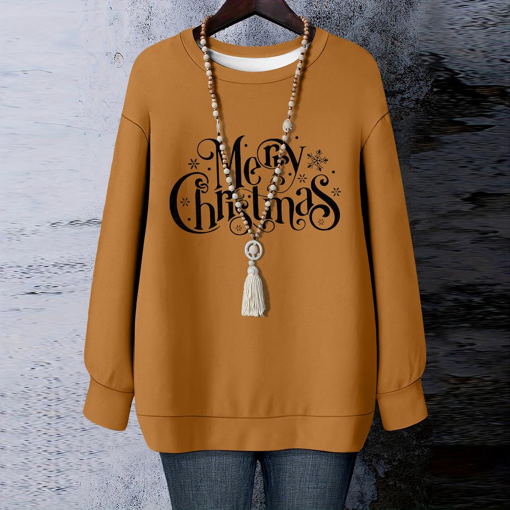 Ladies' Christmas Printed Round Neck Long Sleeved T-shirt Sweatshirt Top
