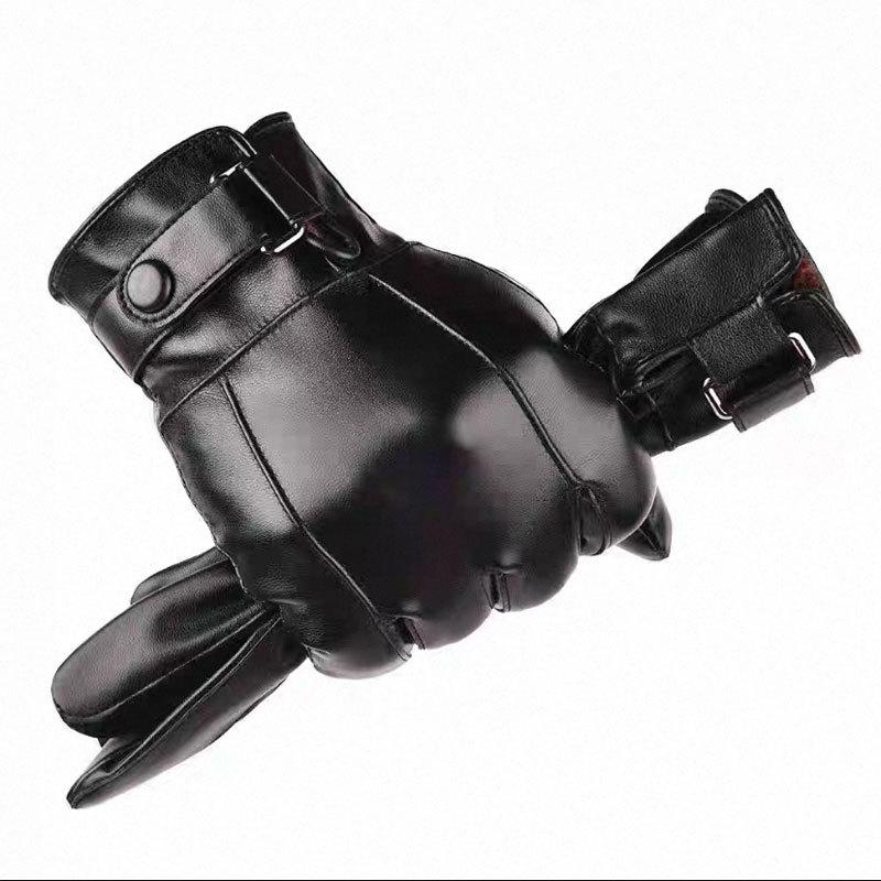 Stylish Men's PU Leather Touchscreen Winter Gloves - Windproof, Warm, for Riding, Driving, Business.