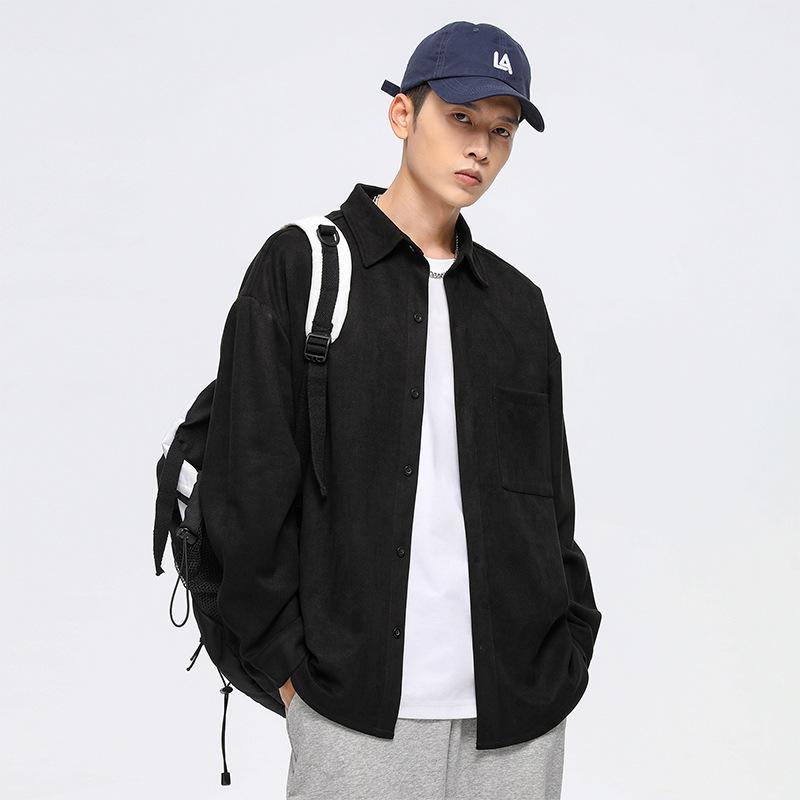 Light Luxury Men's Suede Solid Color Long-sleeved Shirt Men's Autumn New Trendy Brand Loose Drape Shirt Jacket