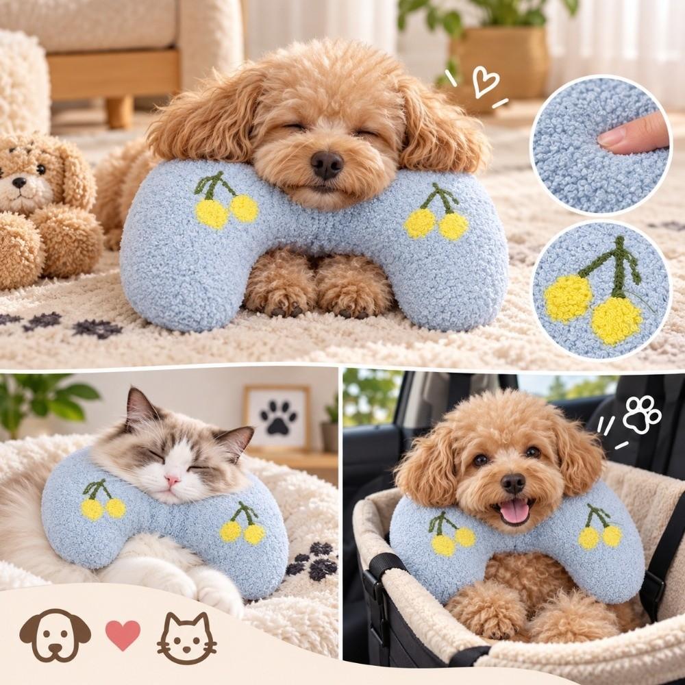 3pcs Machine Washable Pet Neck Pillow Plush Fluffy Calming Pillow Cute U Shaped Pillow  For Pets