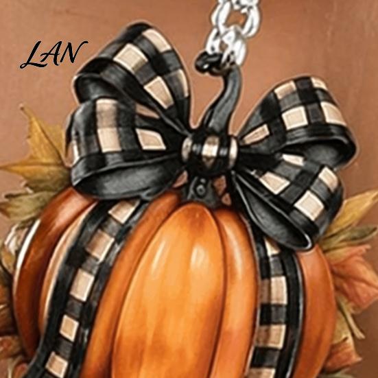 Autumn Pumpkin Earrings 1 Pair for Women, Acrylic Dangle Drop Retro Plaid Bow with Bow, Halloween Fall Jewelry Holiday Party Theme