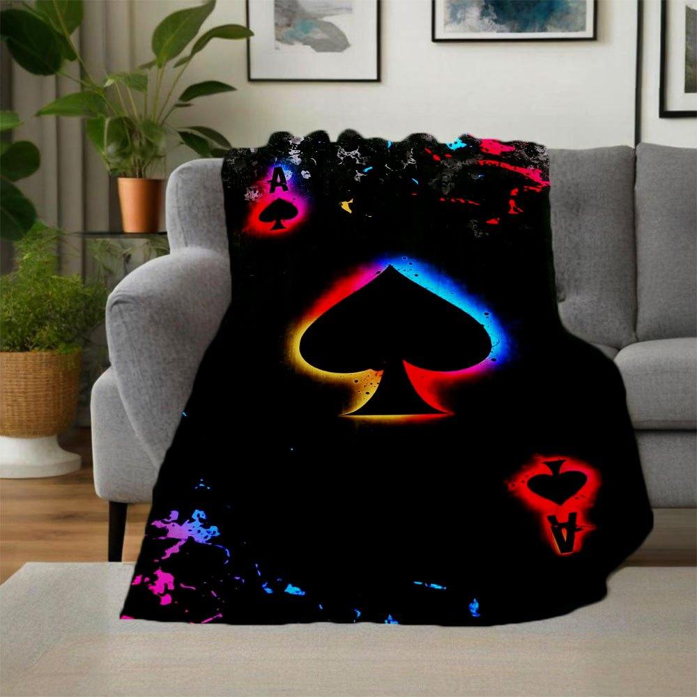 "Neon Spade Playing Card Art Print"Blanket Flannel Throw Blanket for Sofa, Bed, Travel, Camping, Office