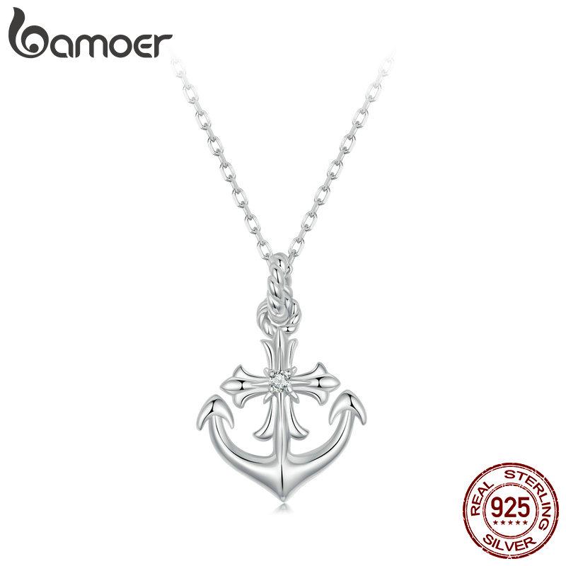 

BAMOER 925 пробы стерлингового серебра якорь персонализированное ожерелье кубический цирконий покрытый белое золото для женщин ювелирные украшения для вечеринки 450mm