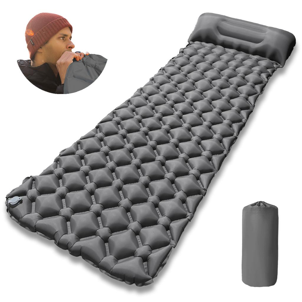 Portable Inflatable Camping Mattress with Foot Pump TPU Diamond Air Pocket Sleeping Pad for Hiking Backpacking