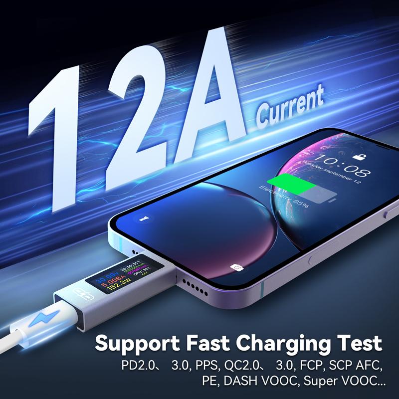 UT02C/UT03C Type-C Multi-function Digital DC Voltage Ammeter Power Meter DC4-30V 12A Voltmeter Ammeter Charger Capacity Tester