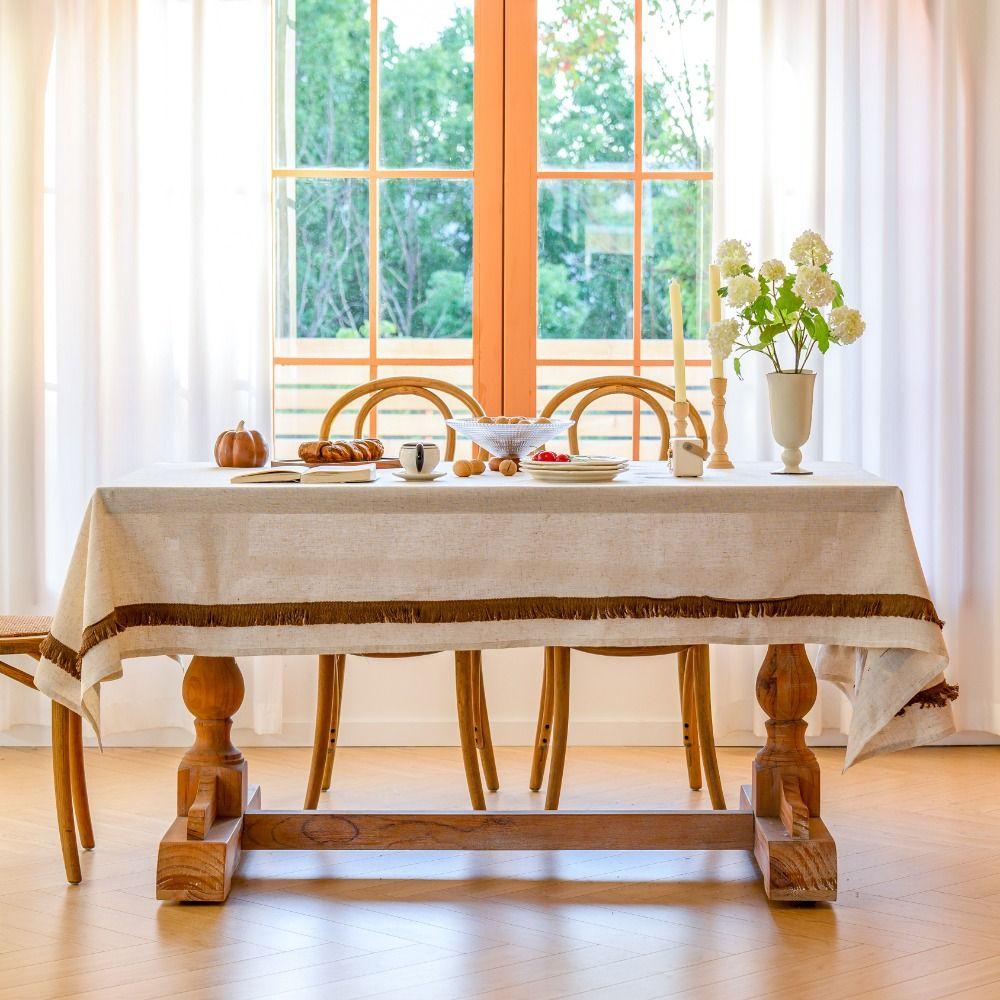 Tassel Tablecloth Linen Textured Table Cover Anti-scratch Table Cloth