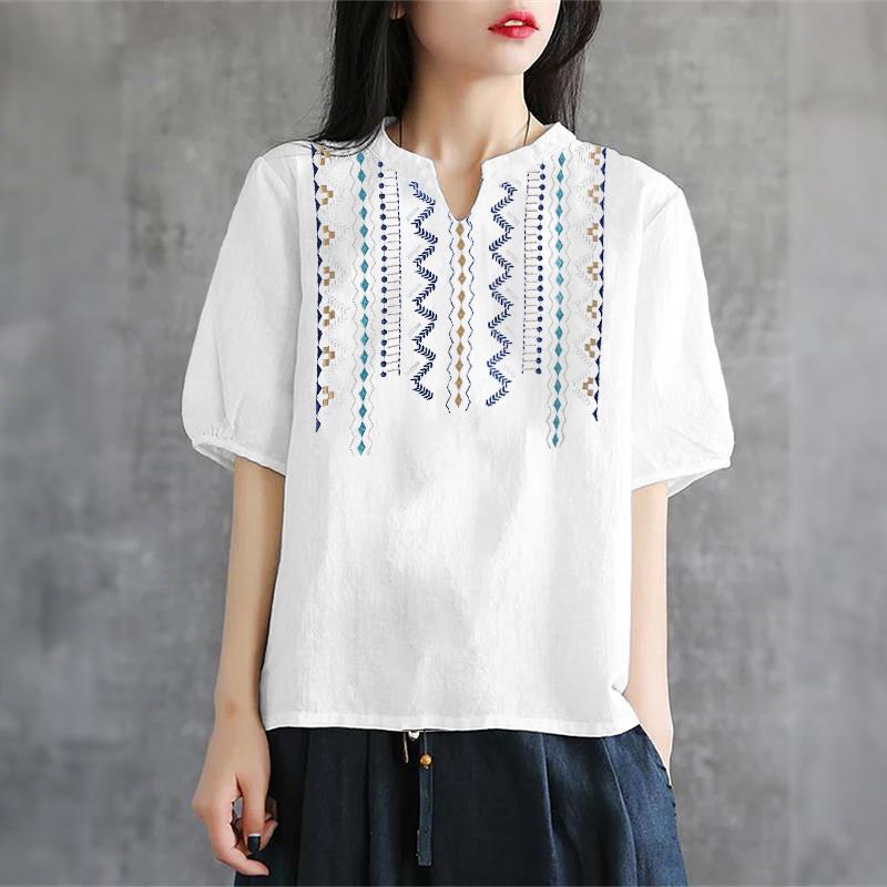 ZANZEA Women Casual V-Neck Summer Short Sleeve Print Blouse