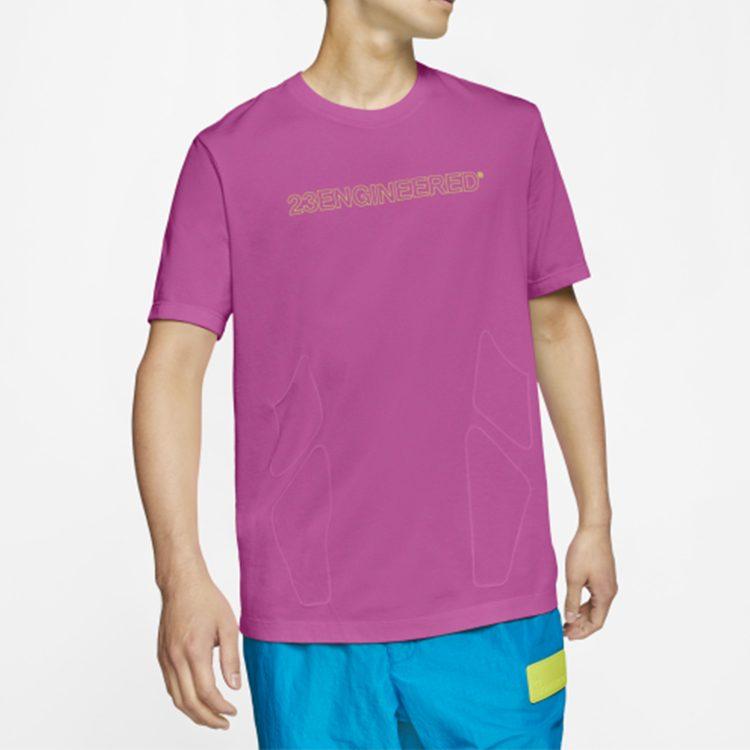 Jordan T Shirts Men's Fuchsia Crew Neck Moderate Straight Fit CJ6205-623