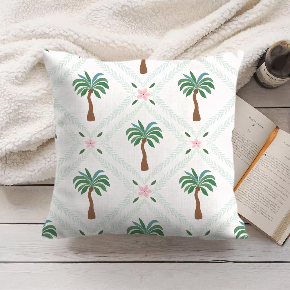 Palm Tree Pattern Cushion Cover Soft Short Plush Pillow Cover Smooth Cozy Texture Aesthetic Cushion Case Home Decor