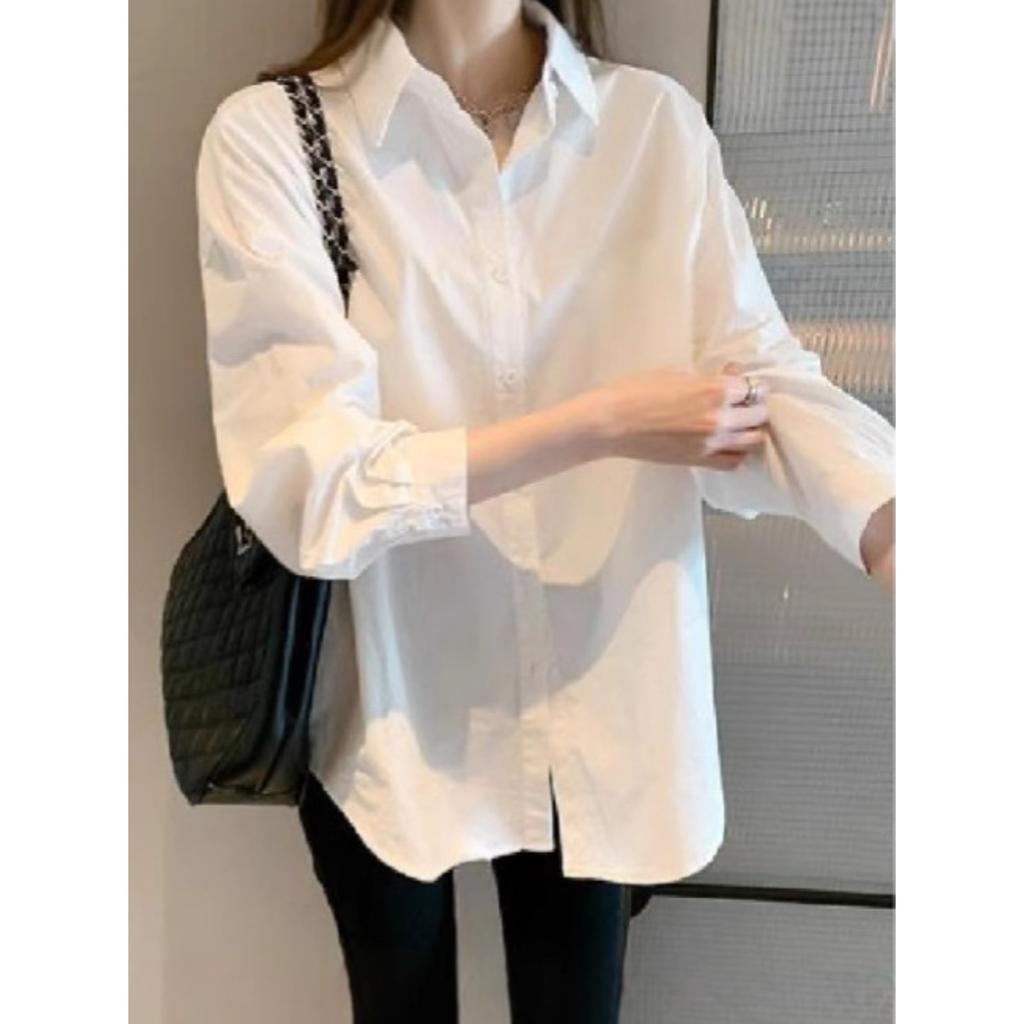 Women's Collar Long Sleeve Loose Fit Blouses Shirts Casual Korean Style Button Down Top