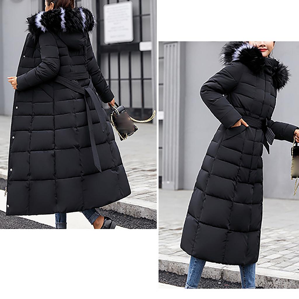 Womens Ladies Warm Plus Size Solid Color Hooded Single Breasted Medium Length Cotton Jacket Waistcoat Slim Cardigan Coat
