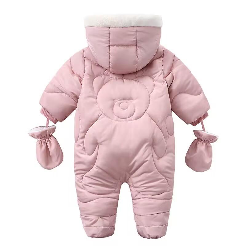 Winter Childrens Thickened Bodysuit Baby Clothes Warm Hooded Fleece Jumpsuit