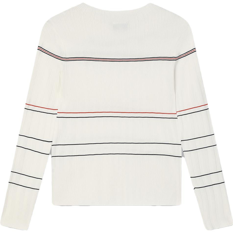 Fila 2023 Winter New Basic Solid Color Striped Knit Sweater Women Sweater Steam-White F11W341409FIV