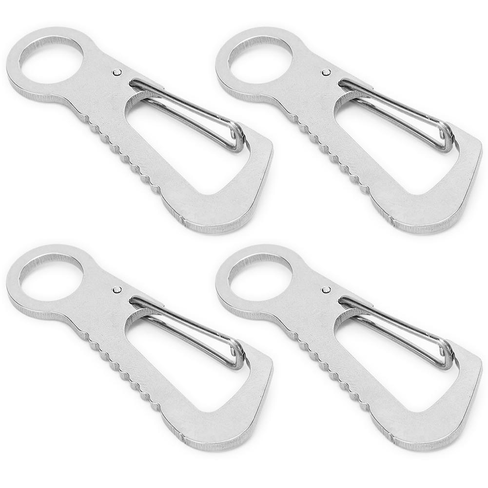 4pcs Stainless Steel Carabiner Multi‑Function D‑Ring Outdoor Climbing Quick Hanging Buckle for Bottle серебряный