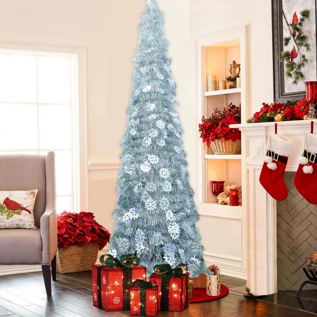 1.5-meter Laser Snowflake Christmas Decoration Tree Foldable Retractable Realistic Artificial Christmas Tree Outdoor Decoration