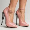 Schwarze Lackleder Knöchelriemen Fetisch Pumps 15cm Hoher Absatz Drag Queen Schuhe Größe 5-15