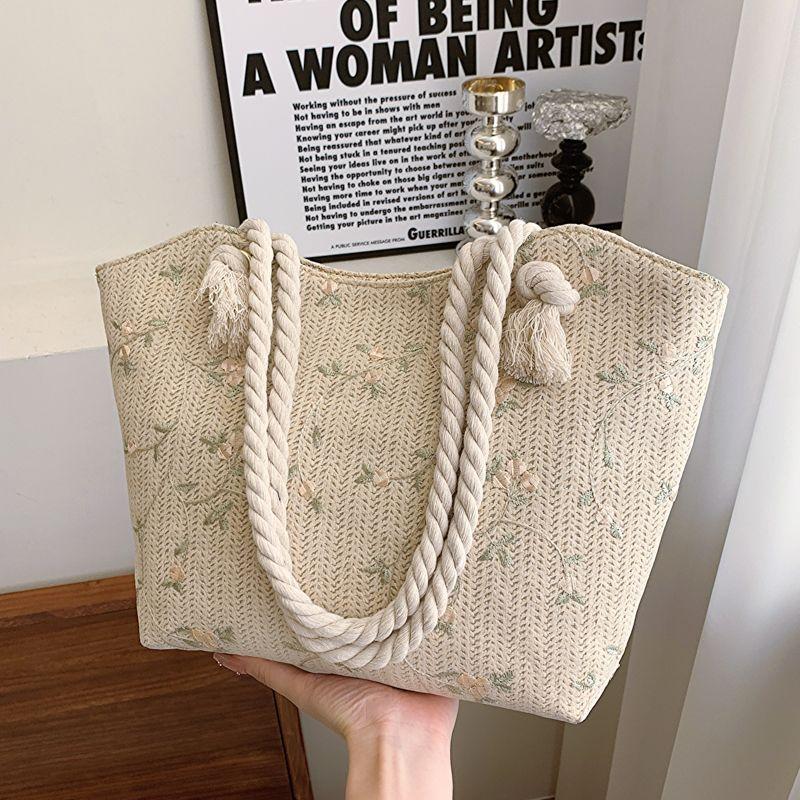 Versatile Straw Woven Tote Shoulder Bag - Bowknot Fresh Style Handwoven Handbag for Women
