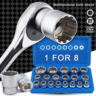 19Pcs Bit Kits 8-32Mm Multi-Tooth Nuts Torx Vehicle Repair Tool Kits Multifunctional Auto Repair Tools Hand Tools